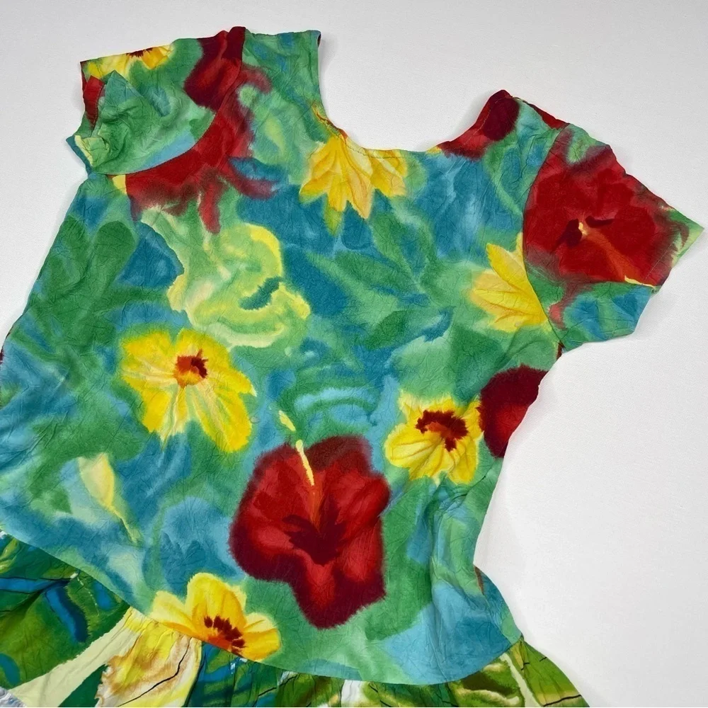 Jams World Dress Royal Hibiscus Rayon Hawaiian Summer Floral Girly Patchwork Med
